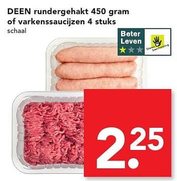 Aanbiedingen Deen rundergehakt of varkenssaucijzen - Huismerk deen supermarkt - Geldig van 07/08/2016 tot 13/08/2016 bij Deen Supermarkten