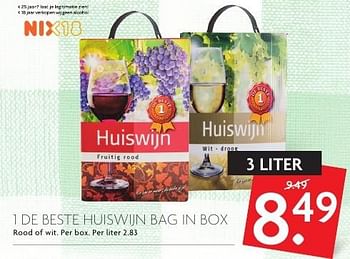 Aanbiedingen 1 de beste huiswijn bag in box - Rode wijnen - Geldig van 07/08/2016 tot 13/08/2016 bij Deka Markt