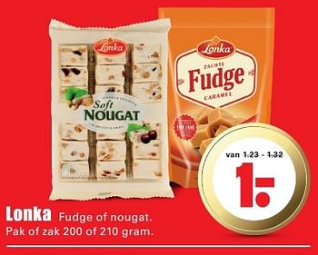 Aanbiedingen Lonka fudge of nougat - Lonka - Geldig van 07/08/2016 tot 13/08/2016 bij Lekker Doen