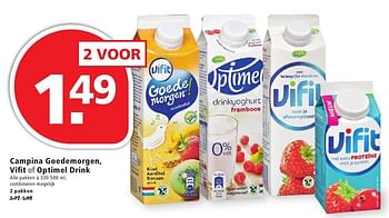 Aanbiedingen Campina goedemorgen, vifit of optimel drink - Campina - Geldig van 07/08/2016 tot 13/08/2016 bij Plus