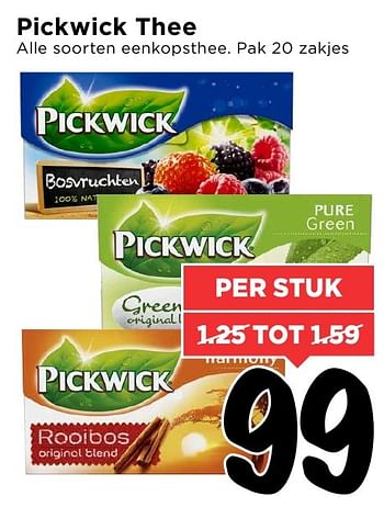 Aanbiedingen Pickwick thee alle soorten eenkopsthee - Pickwick - Geldig van 07/08/2016 tot 13/08/2016 bij Vomar