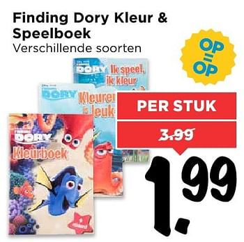 Aanbiedingen Finding dory kleur + speelboek - Disney - Geldig van 07/08/2016 tot 13/08/2016 bij Vomar