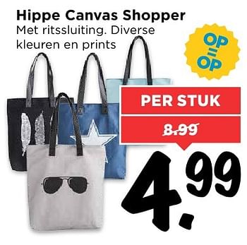 Aanbiedingen Hippe canvas shopper - Huismerk Vomar - Geldig van 07/08/2016 tot 13/08/2016 bij Vomar