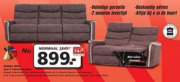 Aanbiedingen Model ruby met 2 relaxelementen - Huismerk - Seats and Sofas - Geldig van 08/08/2016 tot 13/08/2016 bij Seats and Sofas