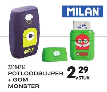 Aanbiedingen Potloodslijper + gom monster - Milan - Geldig van 09/08/2016 tot 13/09/2016 bij Supra Bazar