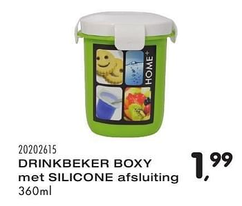 Aanbiedingen Drinkbeker boxy met silicone afsluiting - Home+ - Geldig van 09/08/2016 tot 13/09/2016 bij Supra Bazar