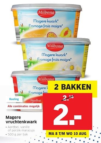 Aanbiedingen Magere vruchtenkwark - Milbona - Geldig van 08/08/2016 tot 14/08/2016 bij Lidl