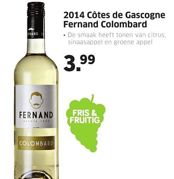 Aanbiedingen 2014 côtes de gascogne fernand colombard - Witte wijnen - Geldig van 08/08/2016 tot 14/08/2016 bij Lidl