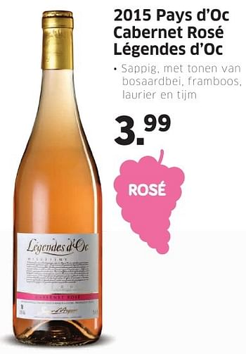 Aanbiedingen 2015 pays d`oc cabernet rosé légendes d`oc - Rosé wijnen - Geldig van 08/08/2016 tot 14/08/2016 bij Lidl