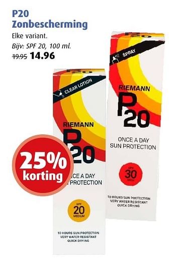 Aanbiedingen P20 zonbescherming spf 20 - P20 - Geldig van 01/08/2016 tot 14/08/2016 bij Uw eigen drogist