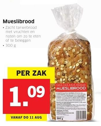 Aanbiedingen Mueslibrood - Huismerk - Lidl - Geldig van 08/08/2016 tot 14/08/2016 bij Lidl