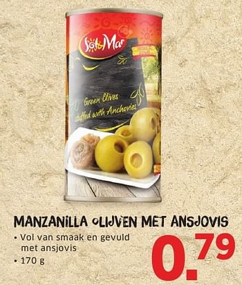 Aanbiedingen Manzanilla olijven met ansjovis - Sol &amp; Mar - Geldig van 08/08/2016 tot 14/08/2016 bij Lidl