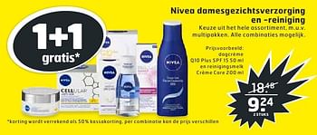 Aanbiedingen Dagcrème q10 plus spf 15 en reinigingsmelk crème care - Nivea - Geldig van 09/08/2016 tot 14/08/2016 bij Trekpleister