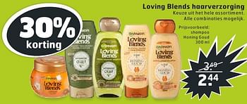 Aanbiedingen Loving blends haarverzorging shampoo honing goud - Garnier - Geldig van 09/08/2016 tot 14/08/2016 bij Trekpleister