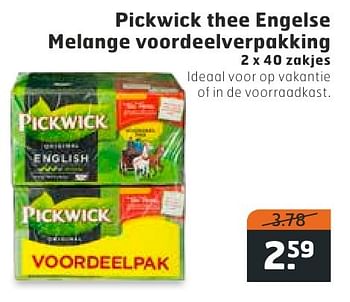 Aanbiedingen Pickwick thee engelse melange voordeelverpakking - Pickwick - Geldig van 09/08/2016 tot 14/08/2016 bij Trekpleister