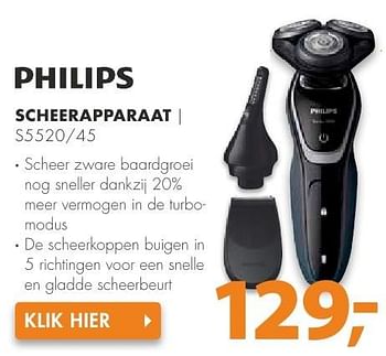Aanbiedingen Philips scheerapparaat s5520-45 - Philips - Geldig van 08/08/2016 tot 14/08/2016 bij Expert