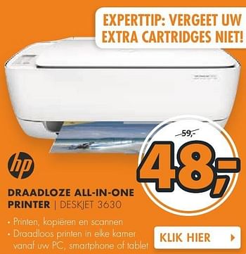 Aanbiedingen Hp draadloze all-in-one printer deskjet 3630 - HP - Geldig van 08/08/2016 tot 14/08/2016 bij Expert