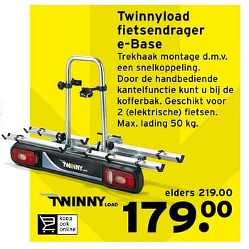 Aanbiedingen Twinnyload fietsendrager e-base - TwinnyLoad - Geldig van 08/08/2016 tot 14/08/2016 bij Gamma
