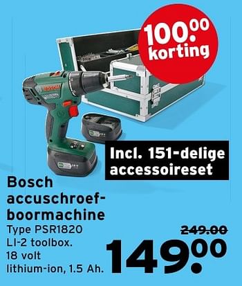 Aanbiedingen Bosch accuschroefboormachine psr1820 - Bosch - Geldig van 08/08/2016 tot 14/08/2016 bij Gamma