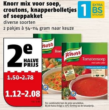 Aanbiedingen Knorr mix voor soep, croutons, knapperbolletjes of soeppakket - Knorr - Geldig van 08/08/2016 tot 14/08/2016 bij Poiesz