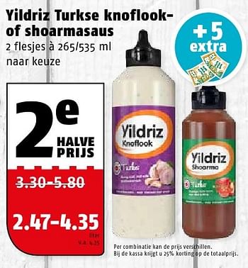 Aanbiedingen Yildriz turkse knoflookof shoarmasaus - Yildriz - Geldig van 08/08/2016 tot 14/08/2016 bij Poiesz