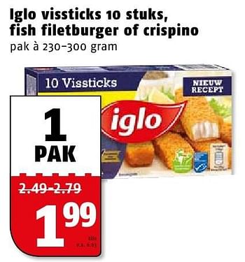 Aanbiedingen Iglo vissticks 10 stuks, fish filetburger of crispino - Iglo - Geldig van 08/08/2016 tot 14/08/2016 bij Poiesz