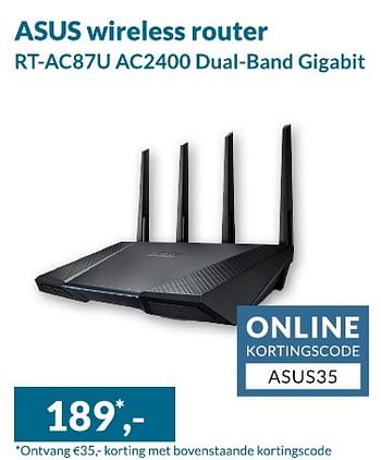 Aanbiedingen Asus wireless router rt-ac87u ac2400 - Asus - Geldig van 01/08/2016 tot 31/08/2016 bij Alternate
