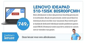 Aanbiedingen Lenovo ideapad 510-15isk 80sr00fcmh - Lenovo - Geldig van 01/08/2016 tot 31/08/2016 bij Coolblue