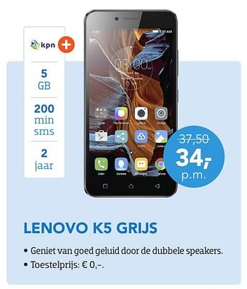 Aanbiedingen Lenovo k5 grijs - Lenovo - Geldig van 01/08/2016 tot 31/08/2016 bij Coolblue