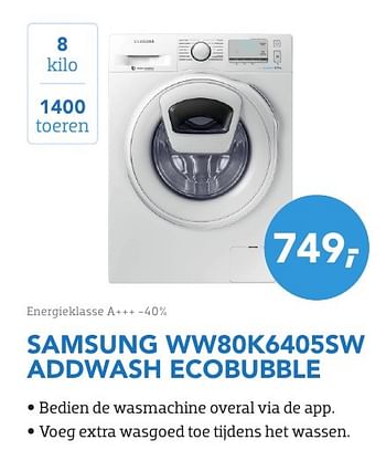 Aanbiedingen Samsung ww80k6405sw addwash ecobubble - Samsung - Geldig van 01/08/2016 tot 31/08/2016 bij Coolblue