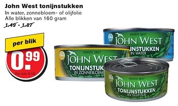 Aanbiedingen John west tonijnstukken - John West - Geldig van 10/08/2016 tot 16/08/2016 bij Hoogvliet