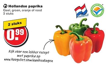 Aanbiedingen Hollandse paprika geel, groen, oranje of rood - Huismerk - Hoogvliet - Geldig van 10/08/2016 tot 16/08/2016 bij Hoogvliet