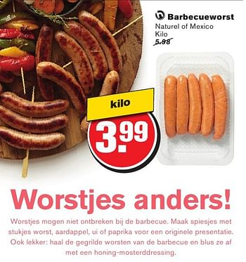 Aanbiedingen Barbecueworst naturel of mexico - Huismerk - Hoogvliet - Geldig van 10/08/2016 tot 16/08/2016 bij Hoogvliet