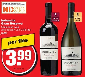 Aanbiedingen Indomita gran reserva - Witte wijnen - Geldig van 10/08/2016 tot 16/08/2016 bij Hoogvliet