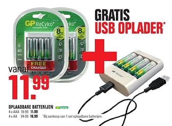 Aanbiedingen Gp recyko oplaadbare batterijen - GP - Geldig van 07/08/2016 tot 21/08/2016 bij Multimate
