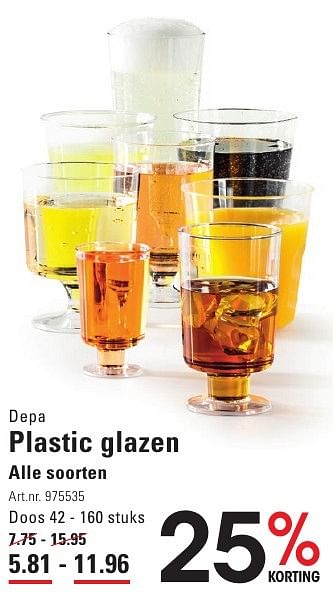 Aanbiedingen Plastic glazen - Depa - Geldig van 04/08/2016 tot 22/08/2016 bij Sligro