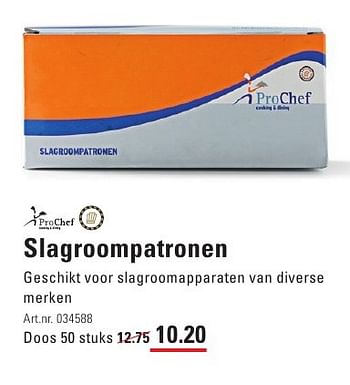 Aanbiedingen Slagroompatronen - ProChef - Geldig van 04/08/2016 tot 22/08/2016 bij Sligro