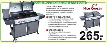 Aanbiedingen 2-in-1 combi bbq houtskoolbarbecue - Nice Cooker - Geldig van 15/08/2016 tot 04/09/2016 bij Van Cranenbroek