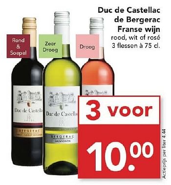 Aanbiedingen Duc de castellac de bergerac franse wijn - Rode wijnen - Geldig van 14/08/2016 tot 20/08/2016 bij Deen Supermarkten