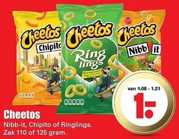 Aanbiedingen Cheetos nibb-it, chipito of ringlings - Cheetos  - Geldig van 14/08/2016 tot 20/08/2016 bij Lekker Doen