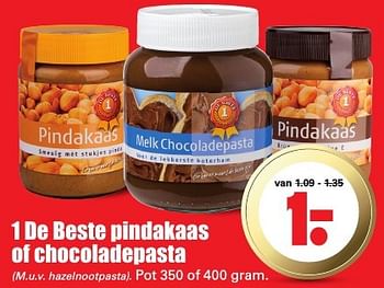 Aanbiedingen 1 de beste pindakaas of chocoladepasta - 1 de beste - Geldig van 14/08/2016 tot 20/08/2016 bij Lekker Doen