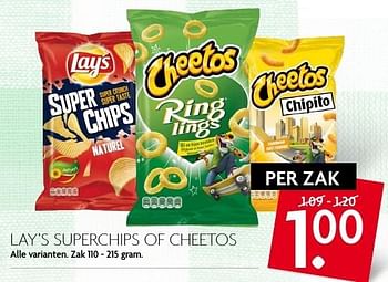 Aanbiedingen Lay`s superchips of cheetos - Lay's - Geldig van 14/08/2016 tot 20/08/2016 bij Deka Markt