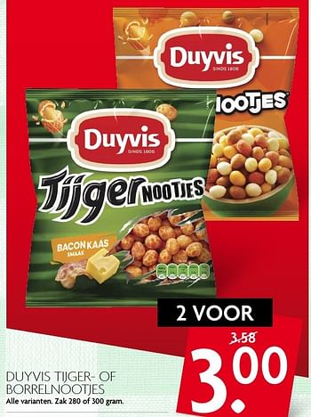 Aanbiedingen Duyvis tijger- of borrelnootjes - Duyvis - Geldig van 14/08/2016 tot 20/08/2016 bij Deka Markt