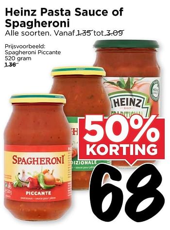 Aanbiedingen Heinz pasta sauce of spagheroni - Heinz - Geldig van 14/08/2016 tot 20/08/2016 bij Vomar