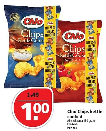 Aanbiedingen Chio chips kettle cooked - Chio - Geldig van 14/08/2016 tot 20/08/2016 bij Plus