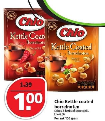 Aanbiedingen Chio kettle coated borrelnoten - Chio - Geldig van 14/08/2016 tot 20/08/2016 bij Plus