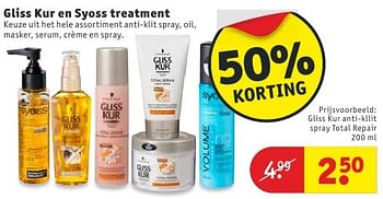 Aanbiedingen Gliss kur anti-kllit spray total repair - Gliss Kur - Geldig van 09/08/2016 tot 21/08/2016 bij Kruidvat