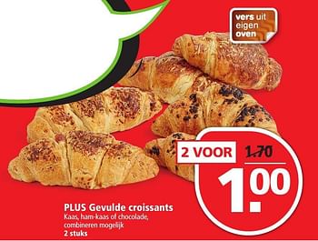 Aanbiedingen Plus gevulde croissants kaas, ham-kaas of chocolade - Huismerk - Plus - Geldig van 14/08/2016 tot 20/08/2016 bij Plus