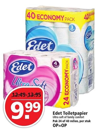 Aanbiedingen Edet toiletpapier ultra soft of family comfort - Edet - Geldig van 14/08/2016 tot 20/08/2016 bij Plus