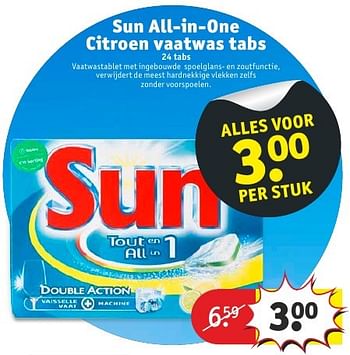 Aanbiedingen Sun all-in-one citroen vaatwas tabs - Sun - Geldig van 09/08/2016 tot 21/08/2016 bij Kruidvat